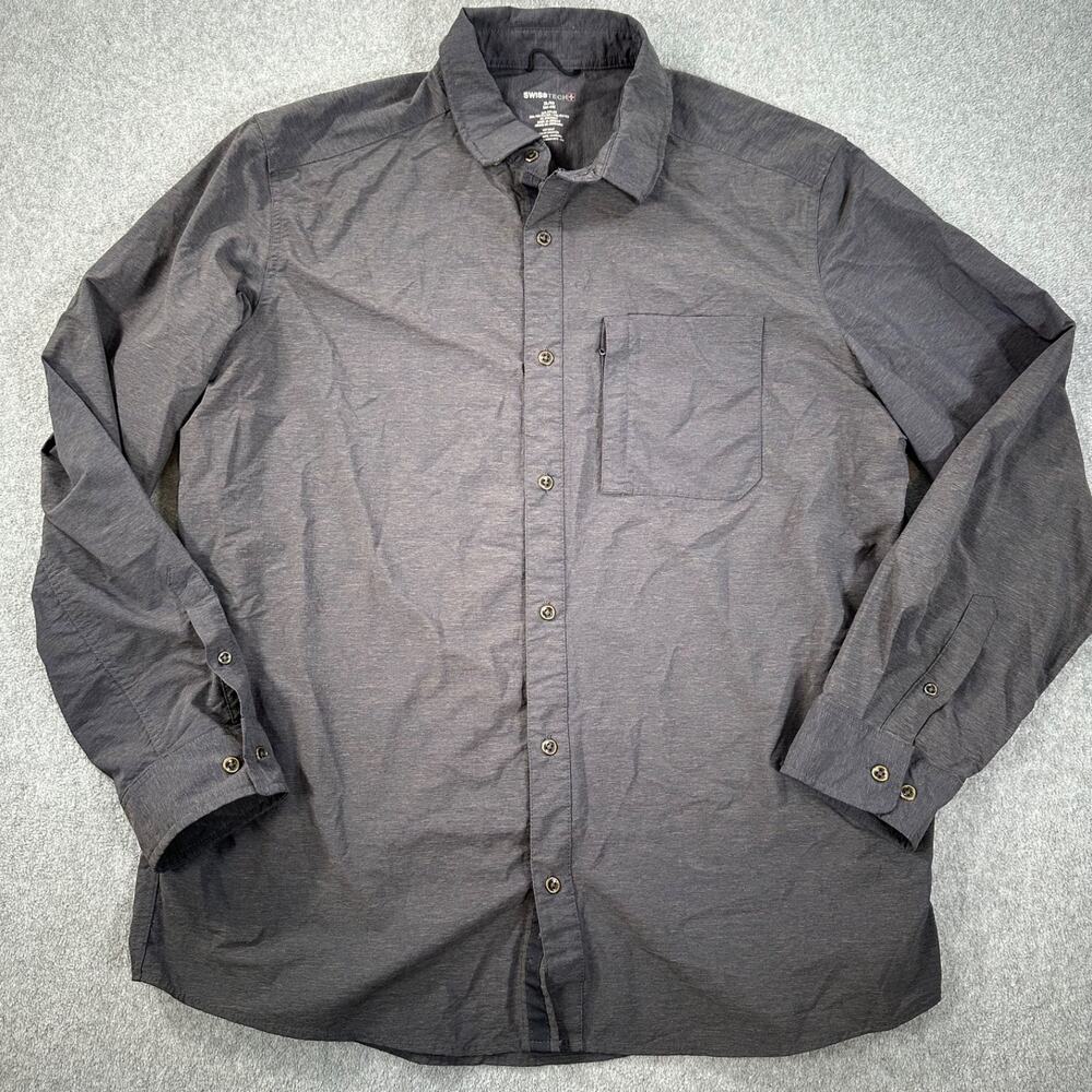 Swiss Tech Long Sleeve Button Up Shirt Mens XL (46-18) Charcoal Gray Outdoors